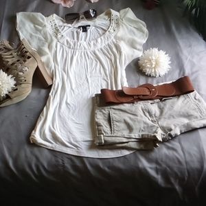 WHITE studded lace batwing sleeve top